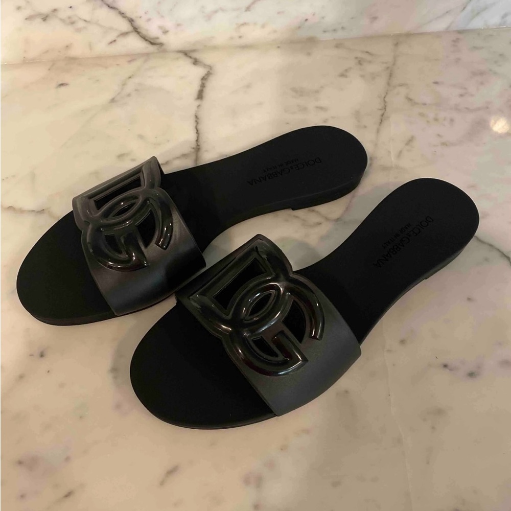 Dolce & Gabbana Black Logo Slide Sandals
